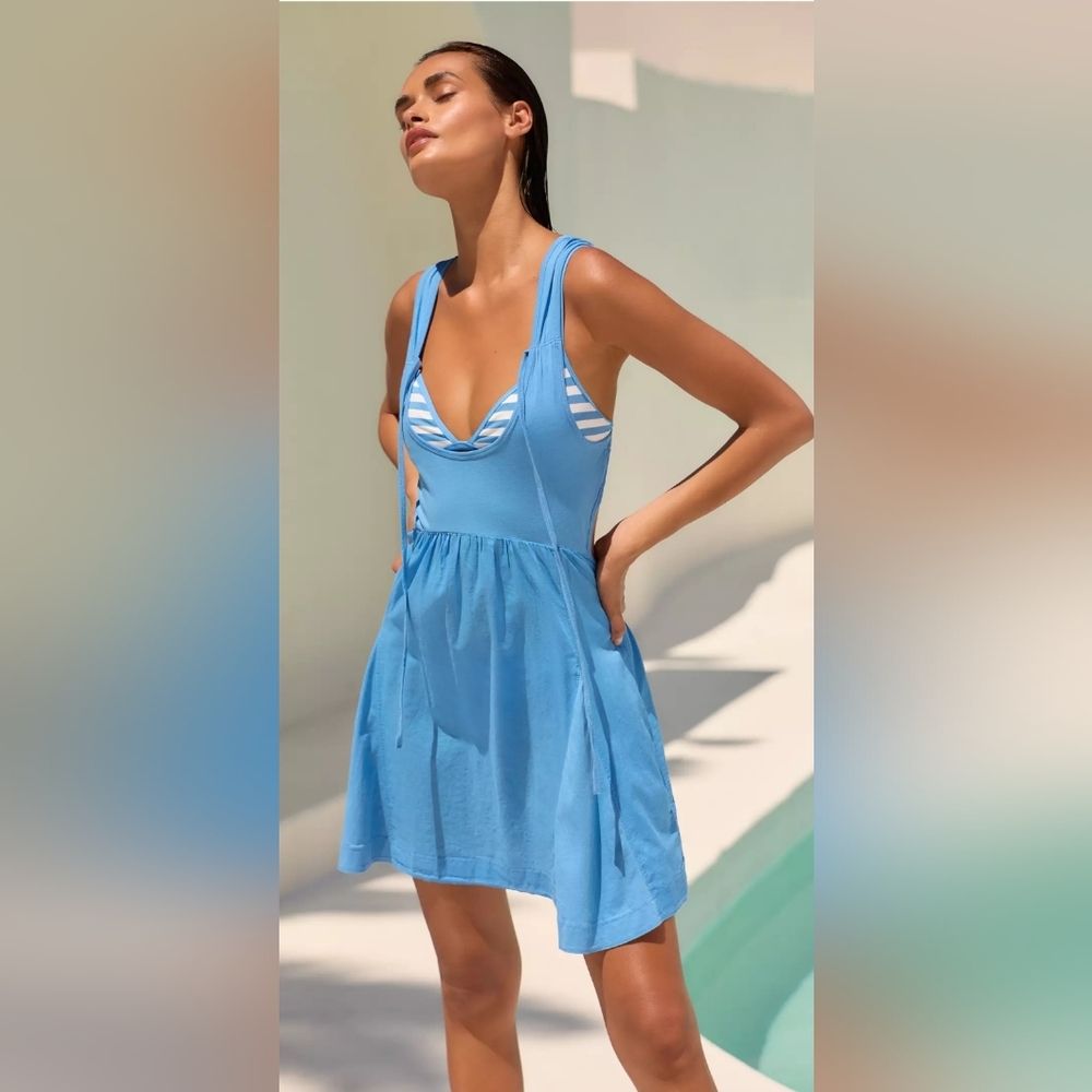 Anthropologie Scoop Neck Mini Dress in Blue